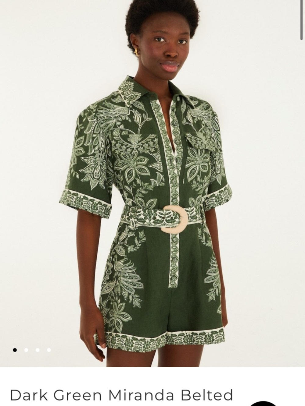 Farm Rio Dark Green Floral Belted Romper - XS EUC